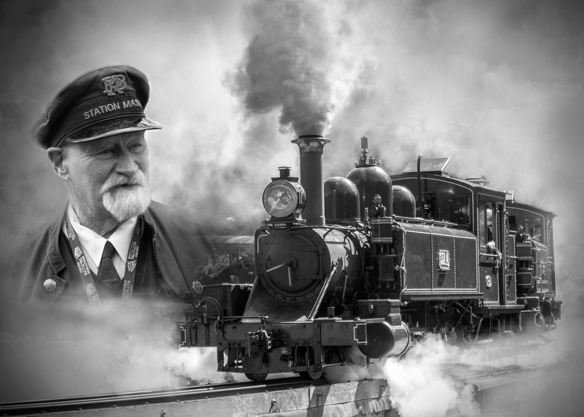 2021 Open Monochrome Section "Puffing Billy And Station Master" by Ross Eddington: Awarded SSNEP Silver Medal